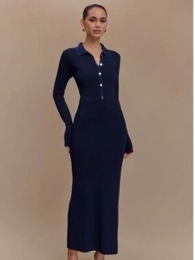 Meshki Abbey Buttoned Knit Midi Dress - Navy